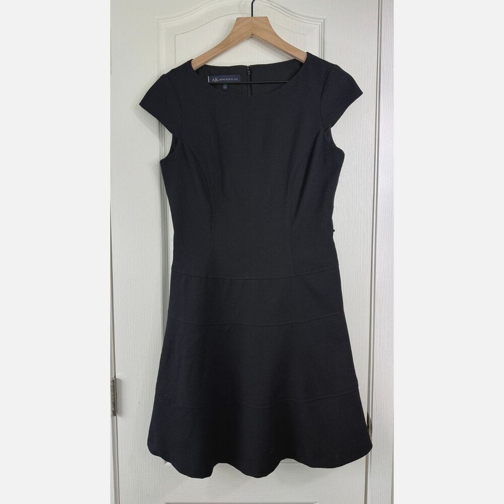 Anne Klein Black Fit & Flare Dress Women's Size 6 Textured Career *No Belt*